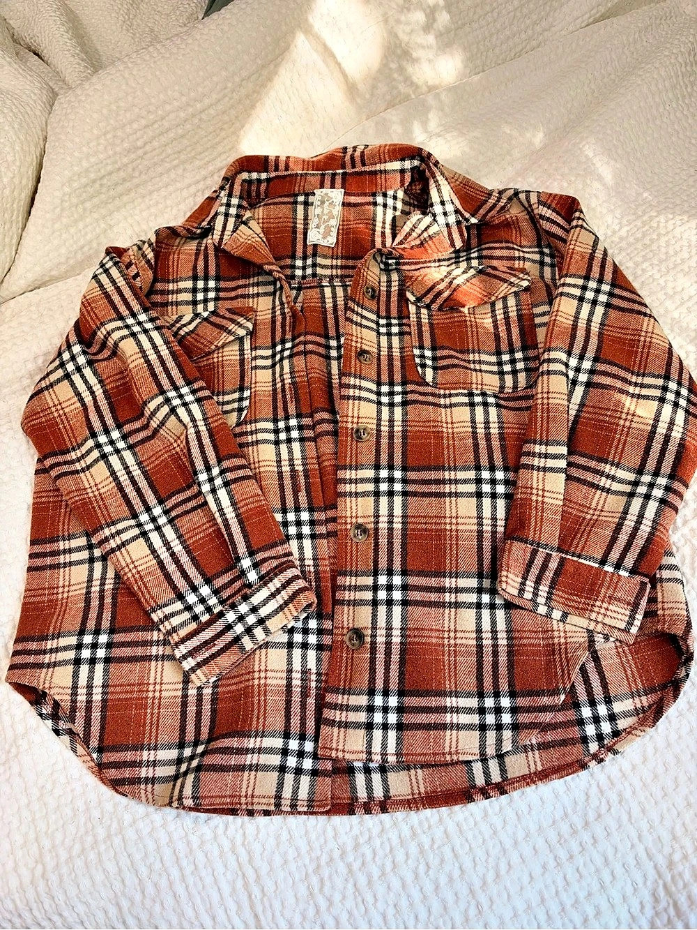 Sadie & Sage Plaid Button Down in Orange & White Size Medium Like New